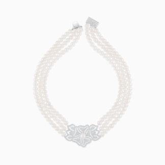 18K White Gold Chocker with a pearl and  natural diamond