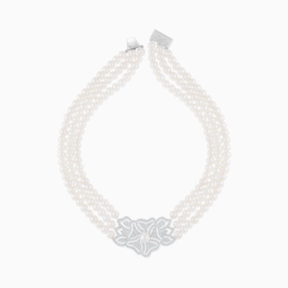 18K White Gold Chocker with a pearl and  natural diamond