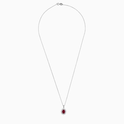 18K WHITE GOLD NECKLACE DECORATED WITH NATURAL DIAMOND AND RUBY STONES - Image 3