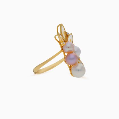 18K Yellow Gold Ring with Diamonds & Pearls – Danah Collection - Image 3