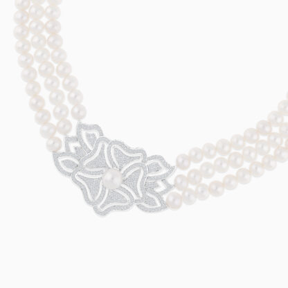 18K White Gold Chocker with a pearl and  natural diamond - Image 3
