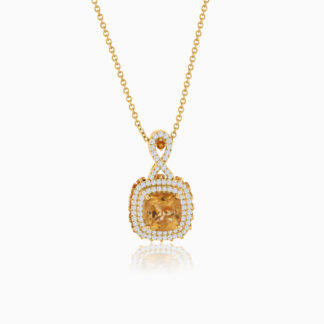 18K Yellow Gold Necklace featuring a stunning Natural Diamond and Citrine stones