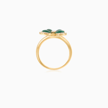 18k Yellow gold ring butterfly shape decorated with Malachite and natural diamond stones