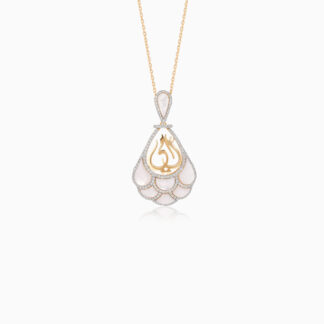 18K YELLOW GOLD NECKLACE WITH MOTHER WORD IN THE CENTER DECORATED BY MOP & NATURAL DIAMONDS